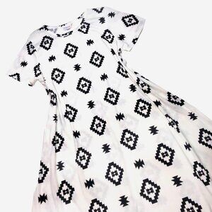 NEW XS LuLaRoe Carly Black White Stripe Aztec Swing Dress High Low Flowy NWT
